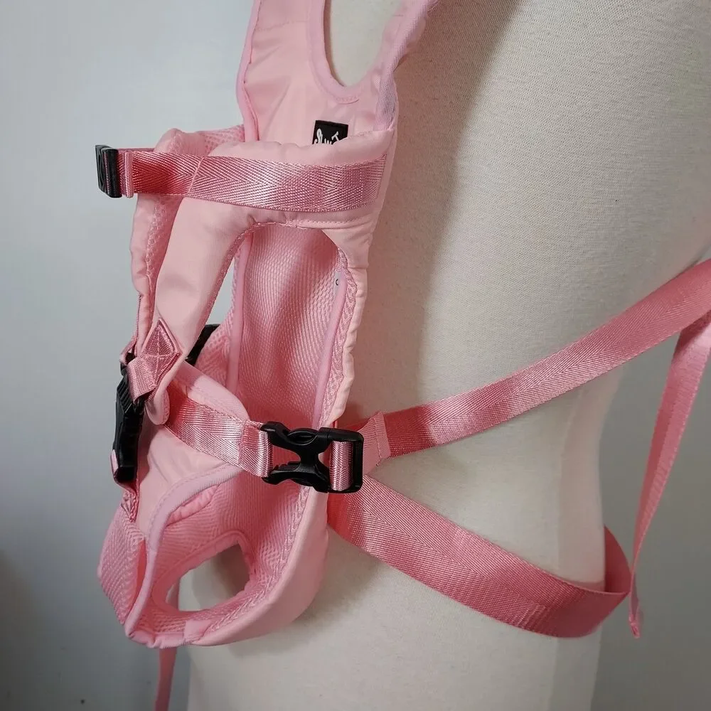 Slow Pet Front Dog Carrier Backpack Adjustable Wrap Around Hands Free Pink Small